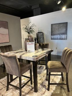 Elegant style Marble look 5-Piece Counter Height Dining Sets starts from $575.00