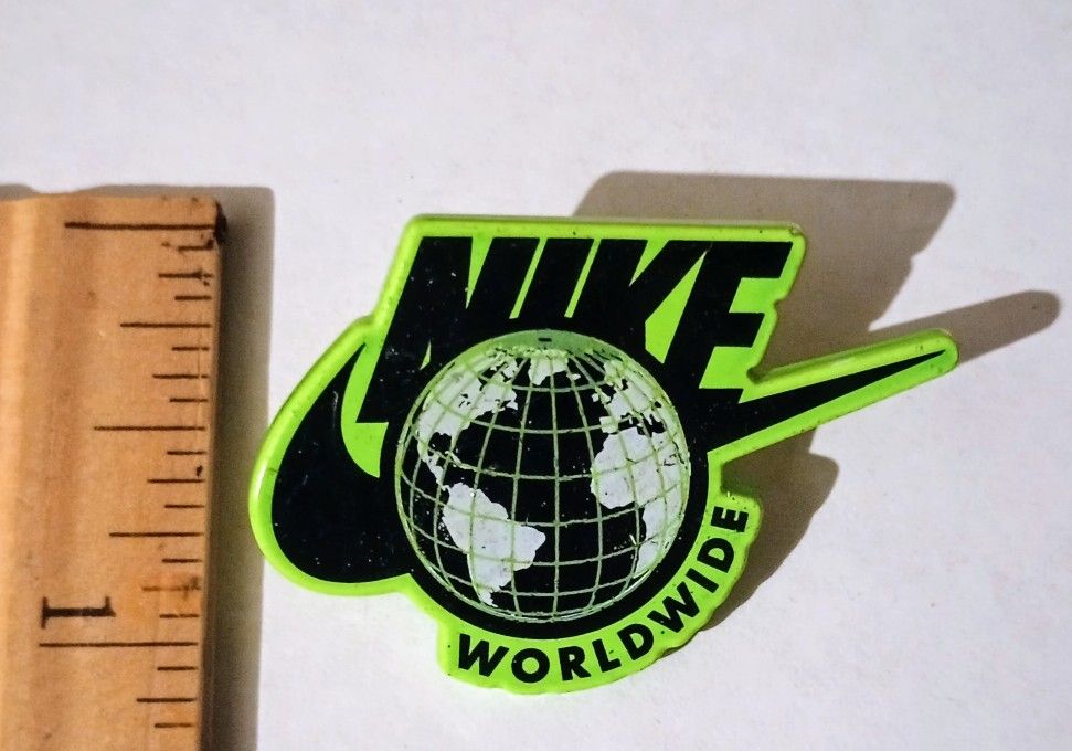 Neon Green Black Worldwide Logo Check Mark Vintage Collectible Lapel Pin A-1