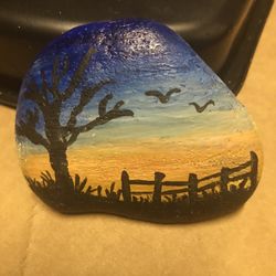 Hand-painted Rock- Sun Sets And Night Rises