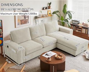 Reversible Sectional Sofa with Storage Chaise and USB Ports