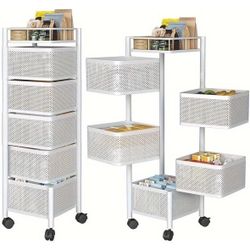 Kitchen Storage Cart, 5-Tier Metal Rolling Carts with Wheels