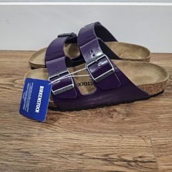 New Birkenstock Arizona Plum Purple Birko Flor Patent Size 7 Sandals