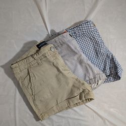 Set of 3 women shorts:  EAST village, Size 38   Tamnoon, white & blue striped, size 36.  Aeropostale, khaki, size 6. 