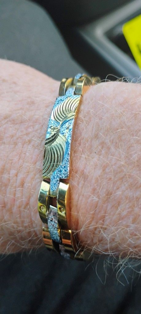 Men's Gold And Silver Covered Stainless Large Bracelet