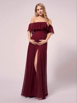 NWOT Ever-Pretty Womens Off-Shoulder Side Slit Long Chiffon Ruffle Pregnancy Party Dress Maternity Photography Dresses 0969-EY
