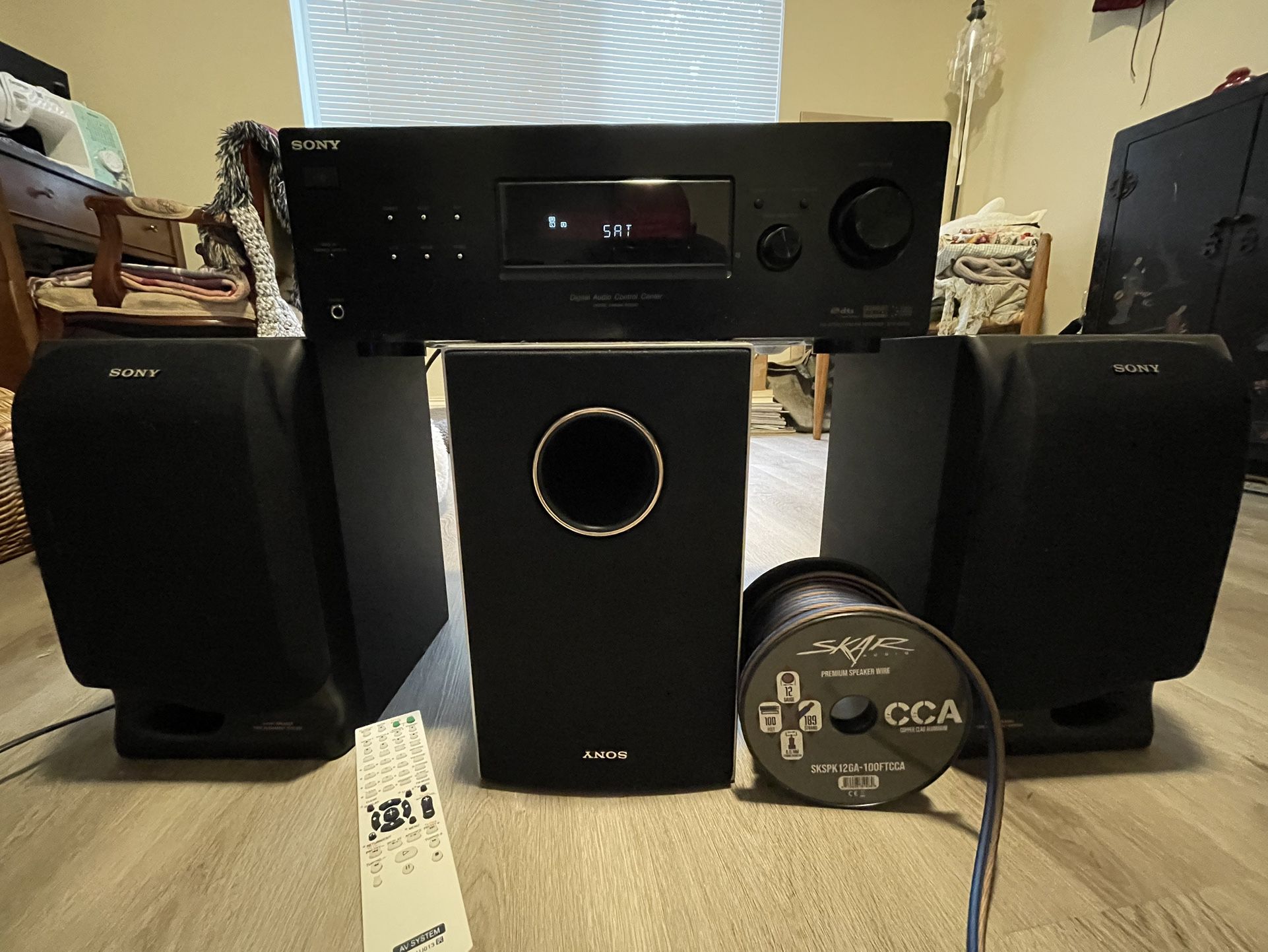 Sony Home Theater Audio Receiver Speakers Subwoofer Controller And Cables