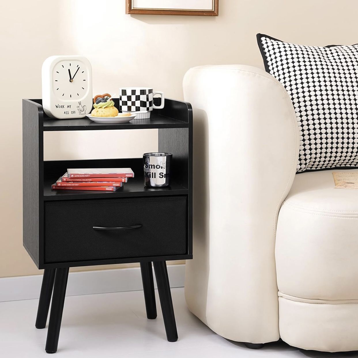 Modern Night Stand with Fabric Drawer