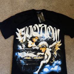 VIVELU EMOTION Angel Graphic Print Black Cotton Men's Short Sleeve T-Shirt L