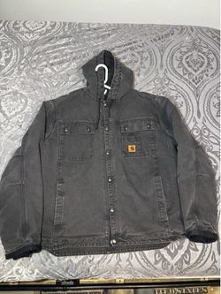 Carhartt J284 GVL Duck Canvas Jacket Sherpa Lined Mens Large Dark Gray Vintage