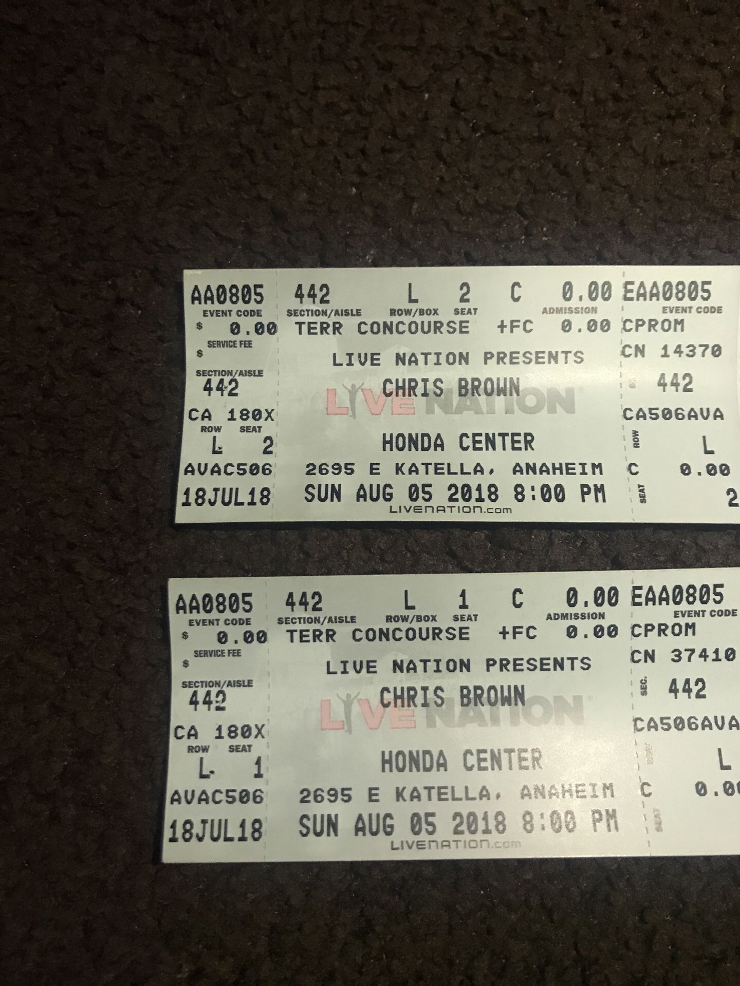 2 Chris brown tickets aug 5th at 7:00