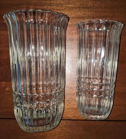 FTD Collectible Cut Glass Ribbed Vases 9" And  8" Tall & Heavy