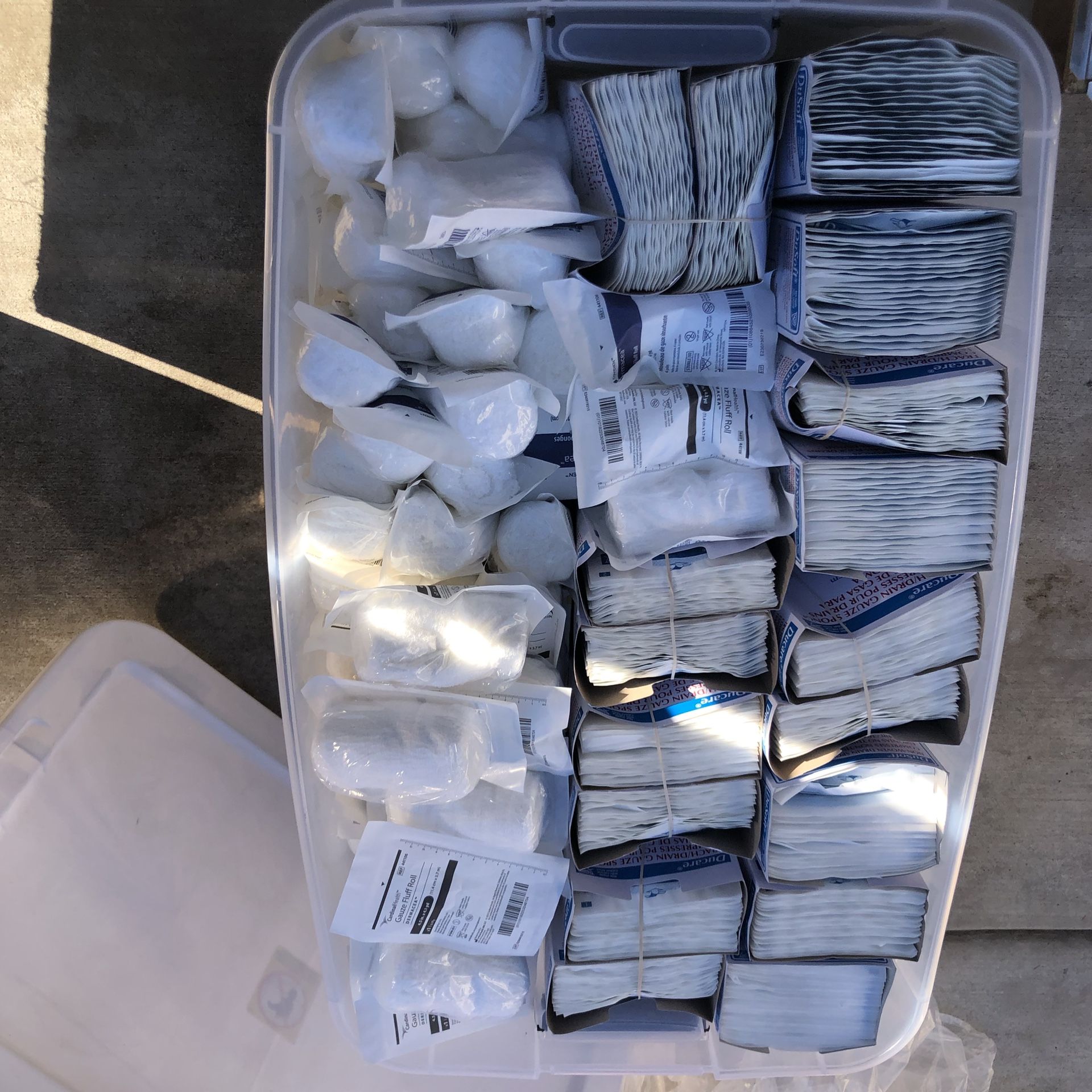 sterile medical dressings and gauze supplies. $75