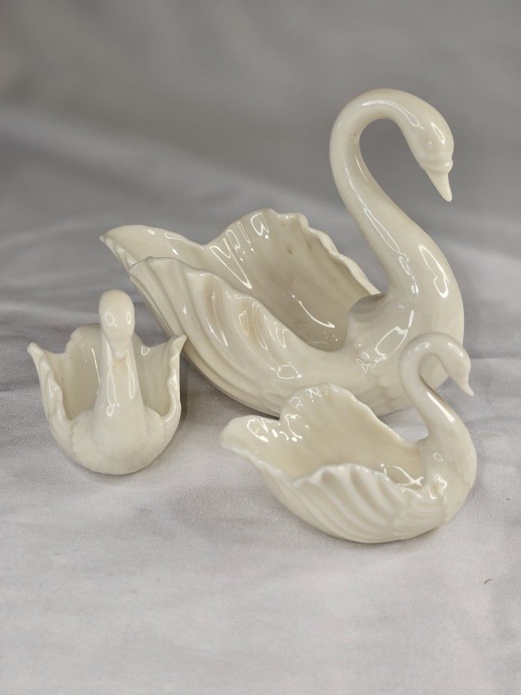 Vintage Lenox Small Porcelain Swan Trinket Dishes~Set Of 3~