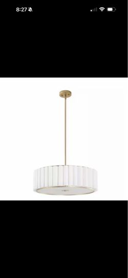 MLiAN 24 in. 5-Light Gold Pleated Drum Chandelier with White Fabric Shade