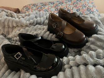 Two Brown And Black Women Mary Janes 