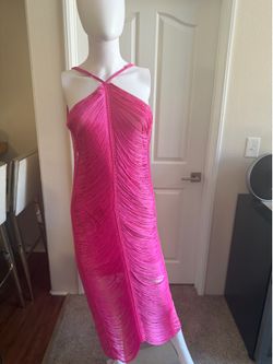Hot Pink Fringe Halter Dressm