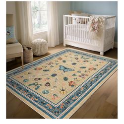 Blue Beige Insect Living Room Rug 5x8, 