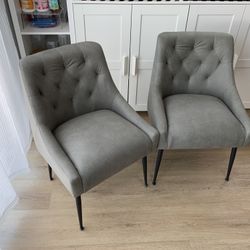 Dining Chairs Set of 2,  Faux Leather with Back Pull Rod. Grey
