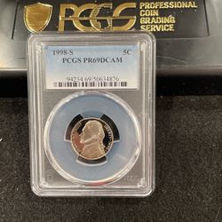1998 S Gem Proof Jefferson Nickel Graded At PR69 With A Deep Cameo C-12