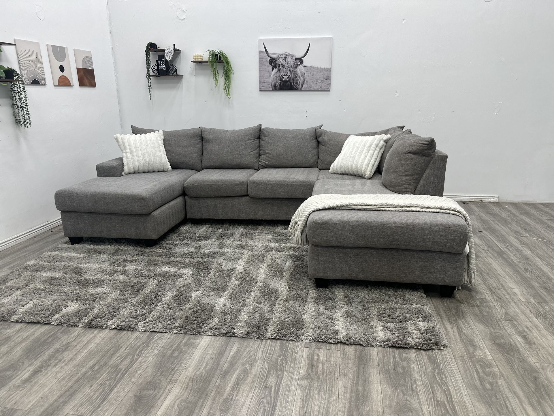 Living Spaces Grey Sectional Couch - Free Delivery