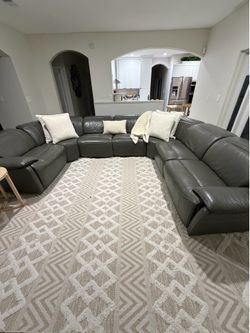 Grey leather sectional