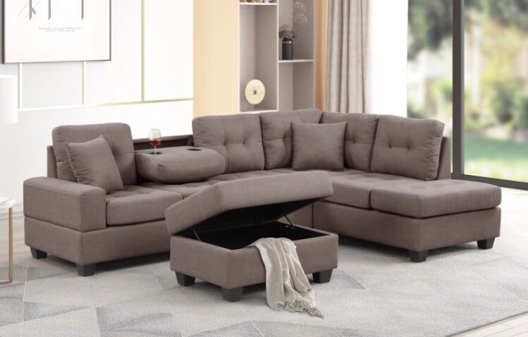 3-pc Sectional Sofa With Storage Ottoman 