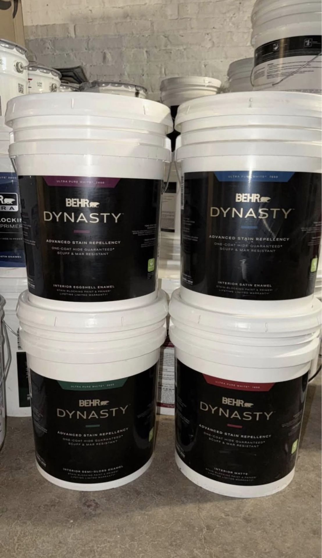 Behr Dynasty Ultra Pure White Enamel Interior Stain-Blocking Paint & Primer Satin, ALL finishes