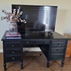Large Black Sturdy Solid Wood Desk With Deep Drawers