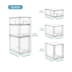 3 Pack Clear Stackable Storage Drawers