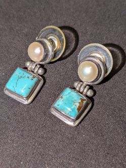 Vintage Sterling silver Turquoise split Pearl earrings