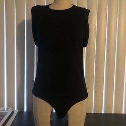 House of Harlow 1960 Bodysuit Womens M Medium Black Double Lined Sleeveless Snap