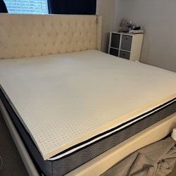King Size Bed Frame, Mattress, And Mattress Topper