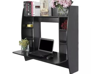 Office Study Desk Floating Wall Mount Computer Desk Shelves PC Table black