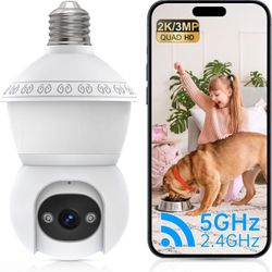 Light Bulb Security Camera, 2.4G/5GHz WiFi 2K Security Cameras Wireless Outdoor Indoor,Bulb Cameras for Home Security,AI Human Detection,Siren Alarm,2