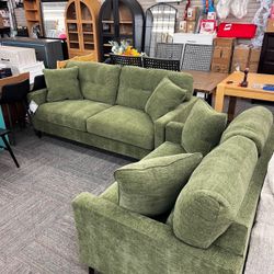 Living Room Furniture Set, Sofa and Loveseat, Green, New