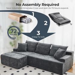 Boneless Couch, L Shaped Cloud Sectional Couches for Living Room, Comfy Fluffy Modular Sectional Sofa, Deep Seat Memory Foam Lounger with Left Facing 