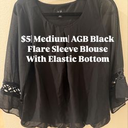 $5| Medium| AGB Black Flare Sleeve Blouse With Elastic Bottom