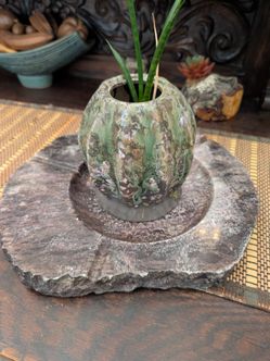 Vintage Natural Stone Raw Edge Trinket Tray Plant Holder