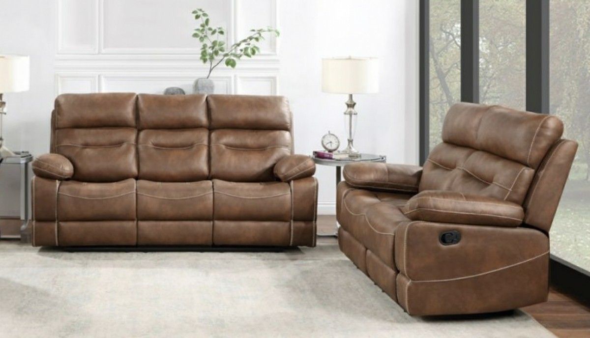 Brown Reclining Sofa and Loveseat Set