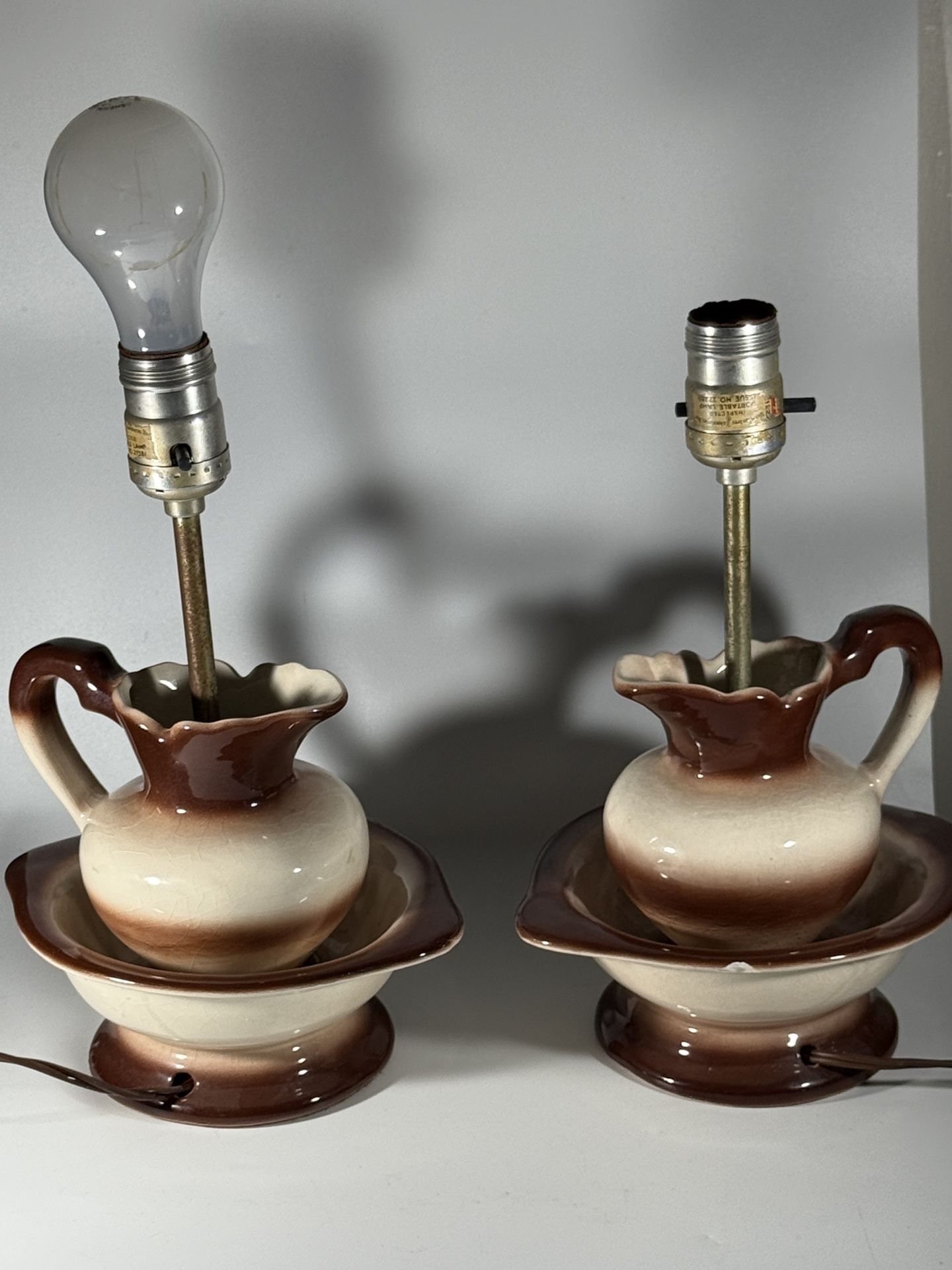Pair of Antique water pitcher & bowl ceramic Lamps
