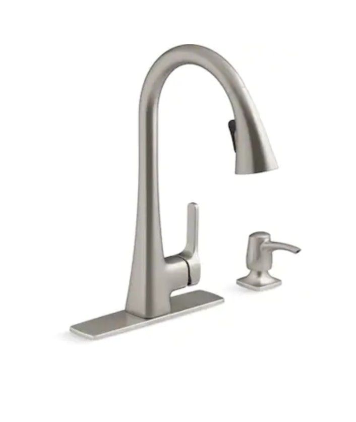 KOHLER Maxton Vibrant Stainless Single Handle Pull-down Kitchen Faucet with Sprayer Function (Deck Plate Included)

