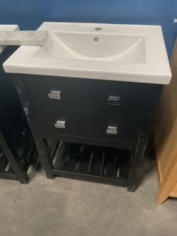 24” Black Solid Wood Bathroom Vanity with Ceramic Top (V109)