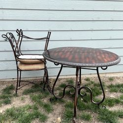 Wood and Metal Table with 2 Chairs