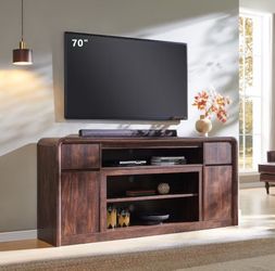 TV Stand 70in for Up to 80in TVs, Storage Drawers & Shelves, Brown