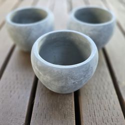 Set of 3 gray concrete bowl planters | small cement pots