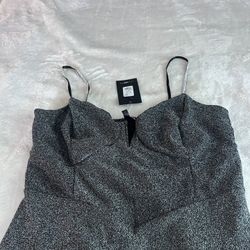 Fashion Nova Metallic Silver Maxi Dress