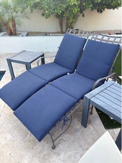 Patio furniture, large and small tables , couch love seat and 2 person lounger