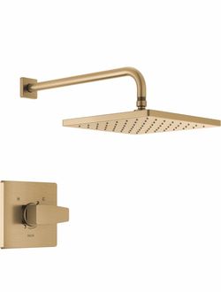 Brand New Delta Modern 14 Series Square Rain Shower Faucet Set, Brushed Gold Shower Head and Handle Set, Valve Trim Kit, Champagne Bronze T14268-CZ-PP