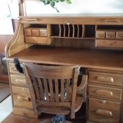 Oak Roll Top Desk And Chair