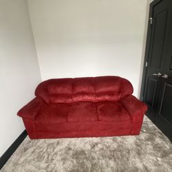 Red suede Couch; NEED GONE ASAP